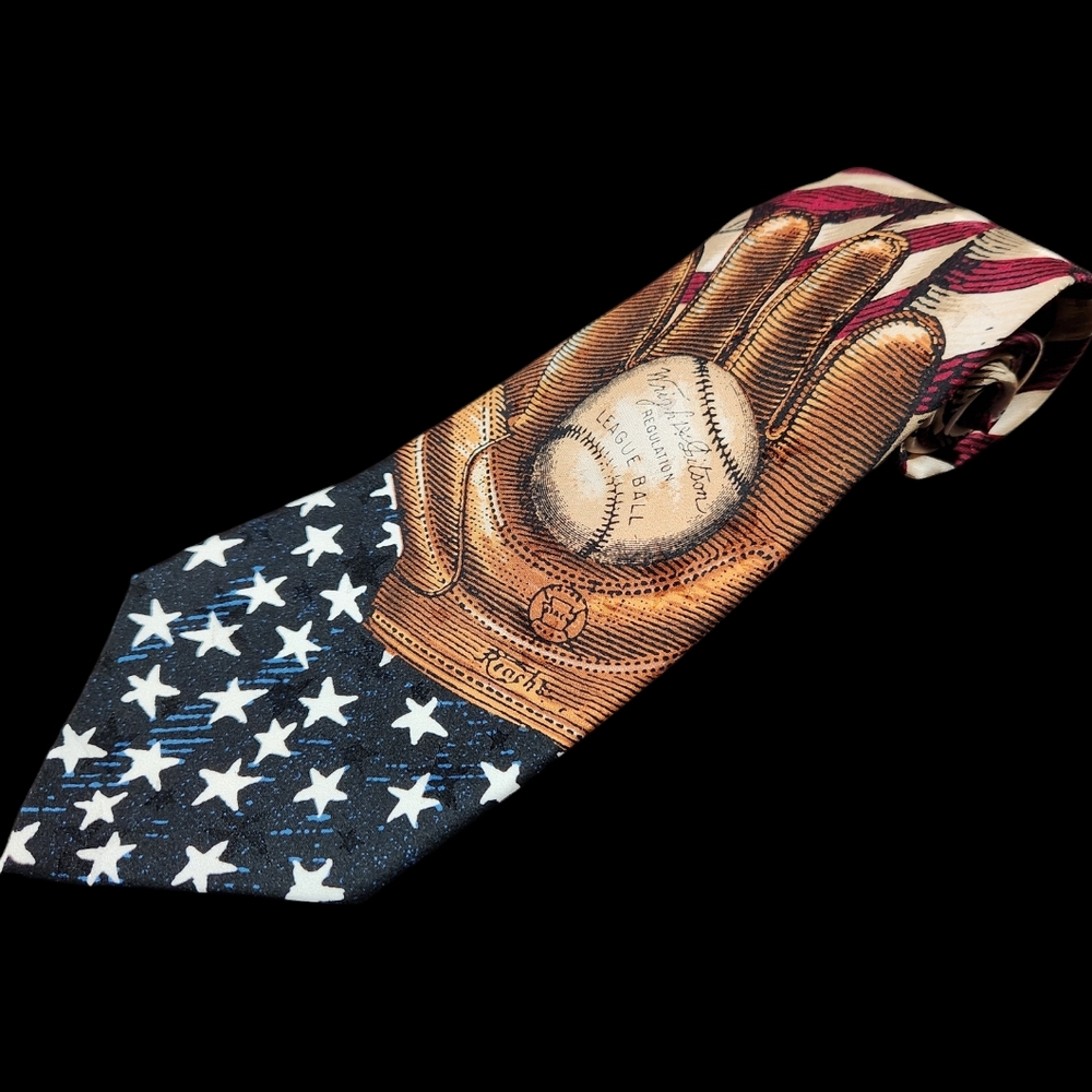 Tango by Max Raab 100% Silk American Flag Baseball Glove Tie Made In Usa Sports